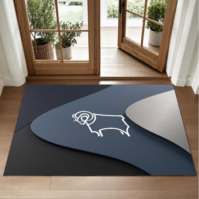 Derby County Football Design Crystal Velvet Rug Soft Decorative Mat for Bedroom Entrance