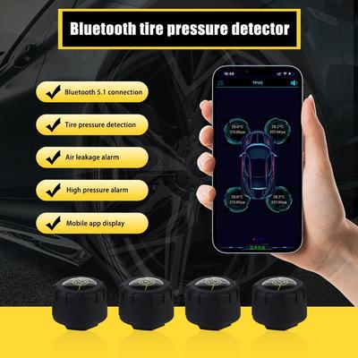 Reifendruckkontrollsystem 4 Stück Bluetooth TPMS Externe Sensoren Echtzeit-Druck- und Temperatursensor für Android/iOS