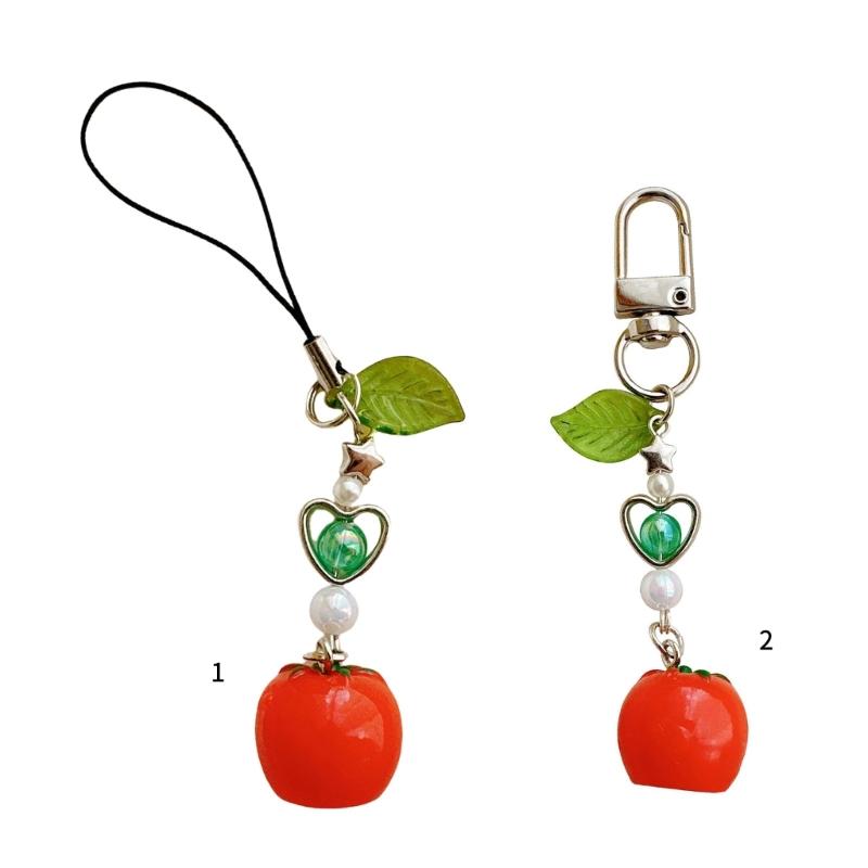 Unique Handmade Tomato Keychain Charm Pendant with Leaf Detail Portable Accessory for Girls Bag Decoration Daily Use