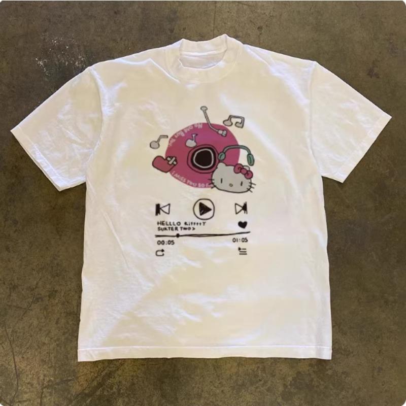

Sanrio 2026 Summer Comic Form Hello Kitty Image 100 Cotton Printed Casual Tshirt Adult Children Parentchild Top Casual Wear S