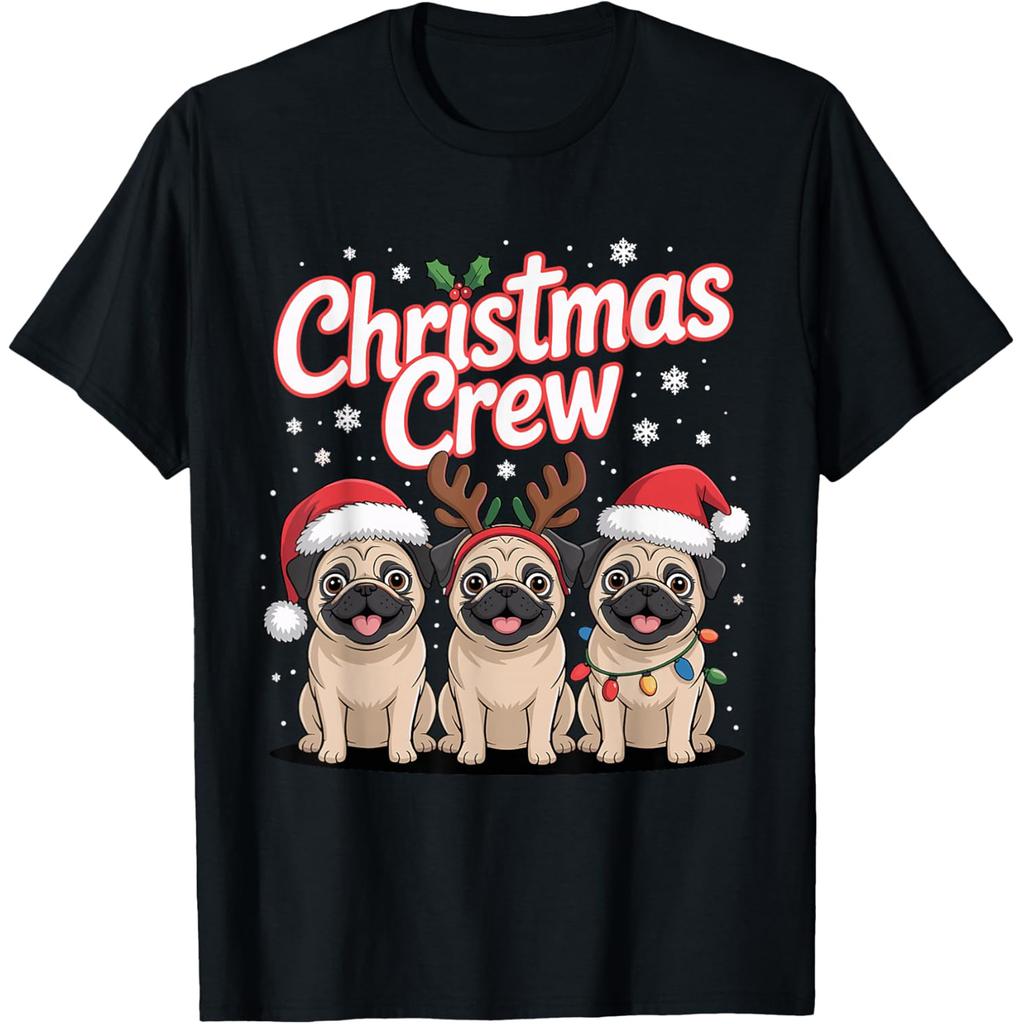 Christmas Crew Xmas Puppy Small Dog Funny Christmas Pug T Shirts Men Streetwear Tee Shirt Short Sleeve Unisex Loose Clothing
