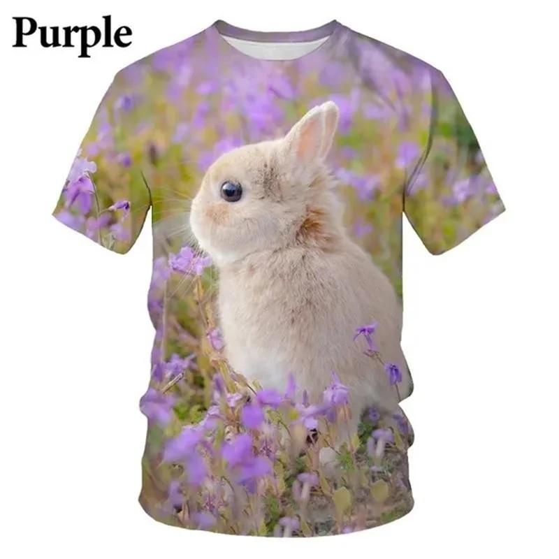 Kids Cute Rabbit 3D Print Short Sleeve T‑Shirt Funny Animal Graphic Tee Summer Daily Outdoor Wear for Boys Girls