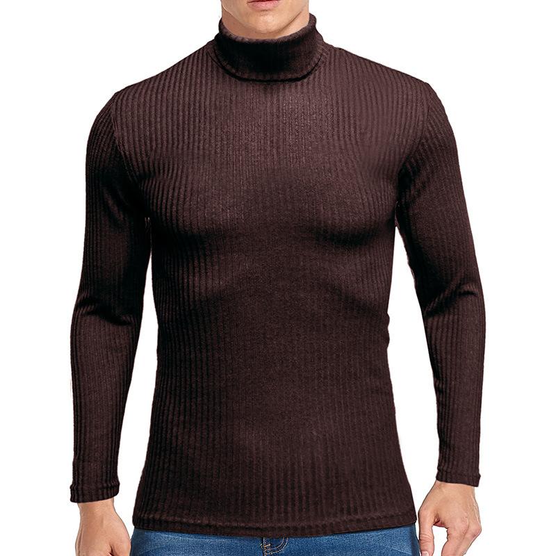 Men's Knitting Bottom Shirt Fashion High Neck Long Sleeve Fitting Versatile T-shirt Vintage Trendy Casual Wear Minimalist Fashion Breathable Shirt