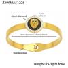 Bracciale con Testa di Leone Incastonata di Zirconi: Acciaio Inossidabile, Chiusura Elastica, Texture Martellata, Design Irregolare.