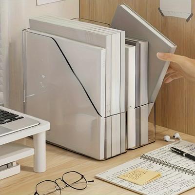 1/2pcs Transparent Folders, Desktop File Organizer - Multi-functional Office Storage Rack, Stationery Stand, A4 Paper Folder.