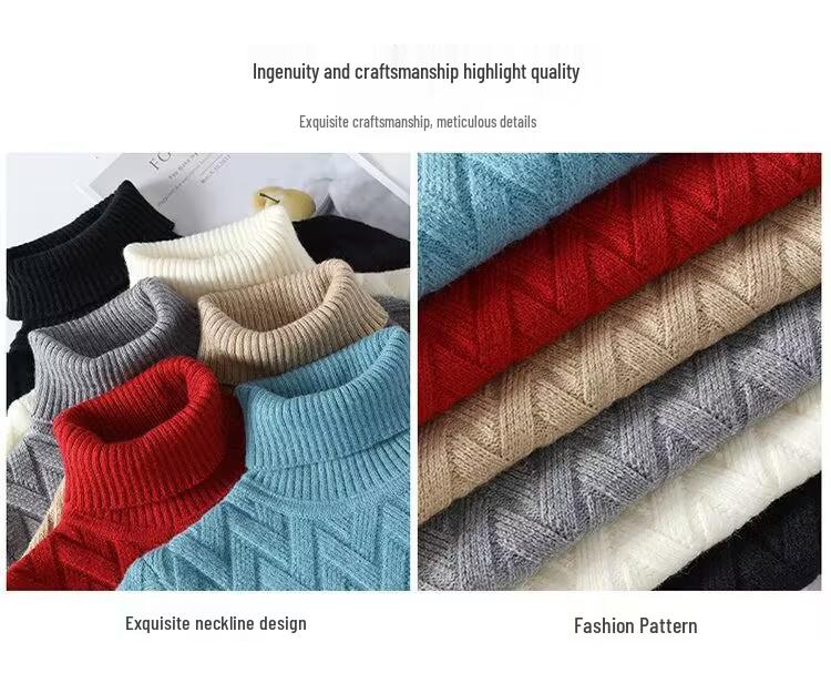 2024 Men's High Neck Diamond Pattern Knit Sweater - Winter Thickened Solid Color Pullover