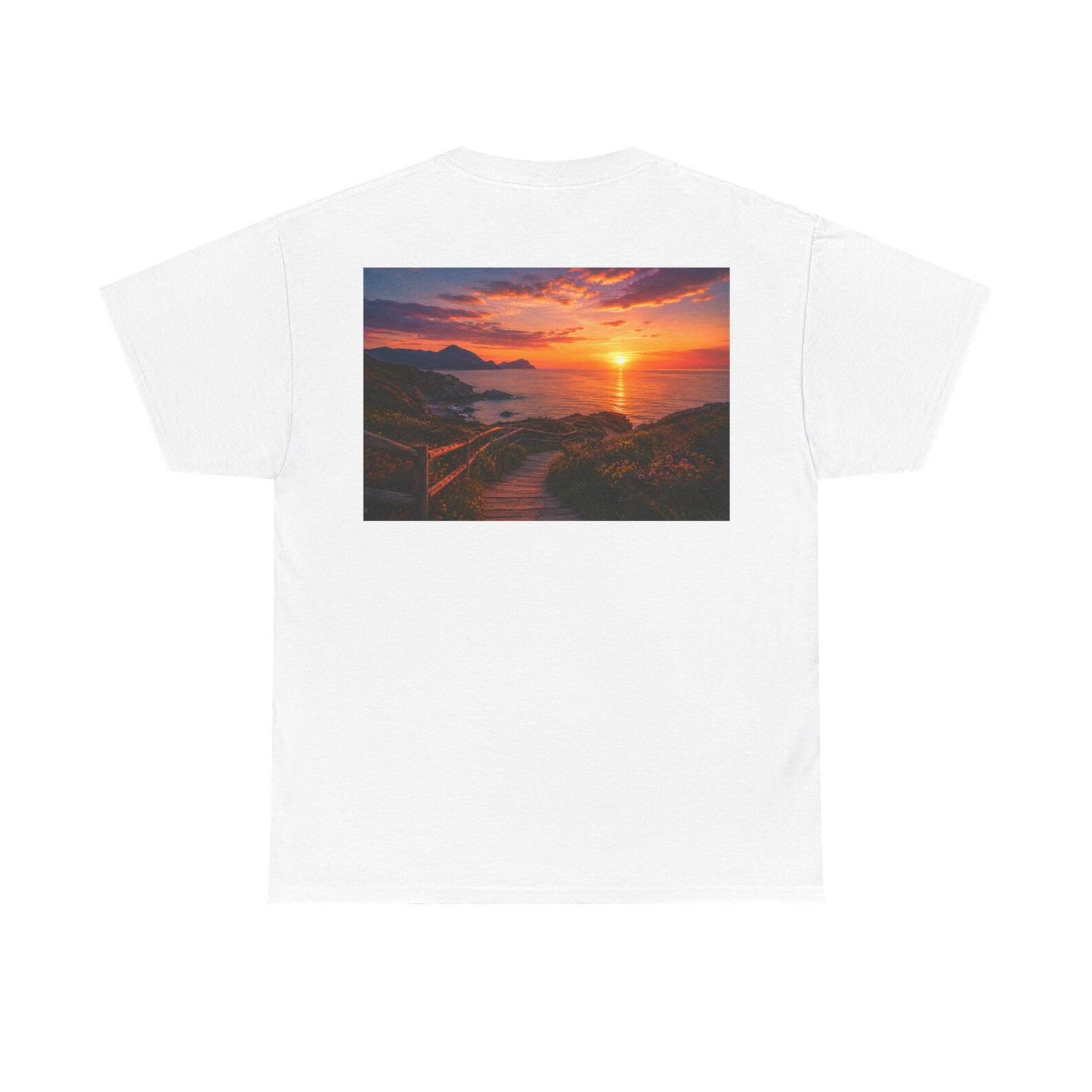 Sunset Coastal View Tee, beach sunset photo, ocean horizon, nature landscape M