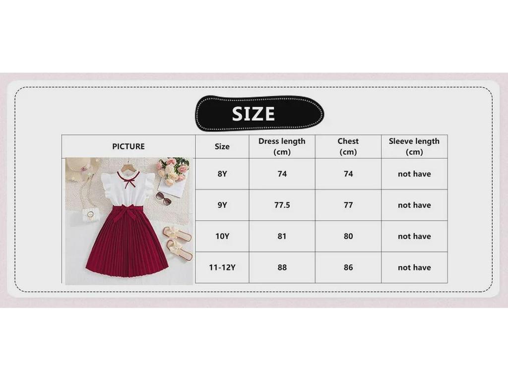 Korean Style Pleated Skirt with Flying Sleeves and Lace Collar for Girls
