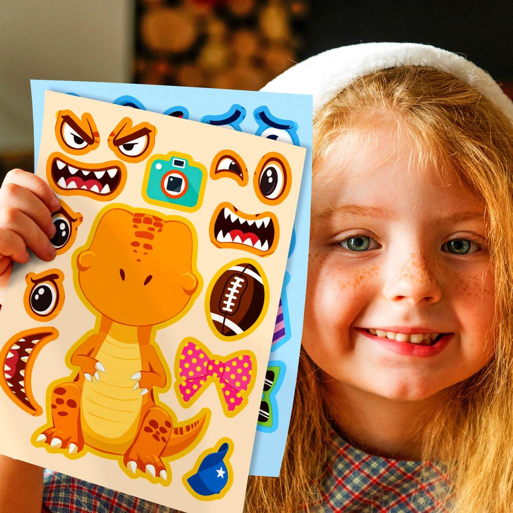 6Pcs Dragon DIY Cute Cartoon Puzzle Sticker Creative Animals Make A Face Assembly Stickers Children's Toys