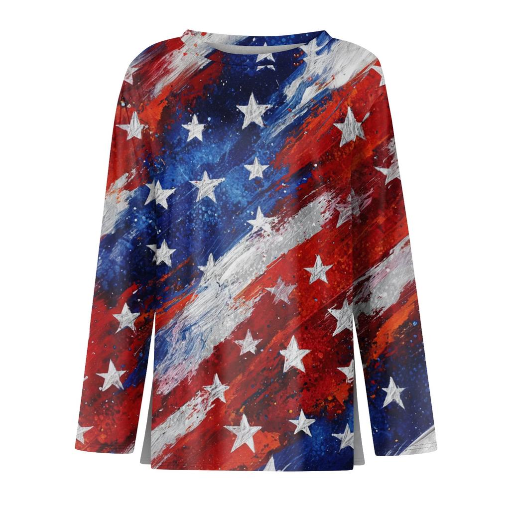 Women’s Long Sleeve Crewneck Top with Star Print Loose Fit Pullover Casual Style Comfortable Soft Fabric for Daily Wear
