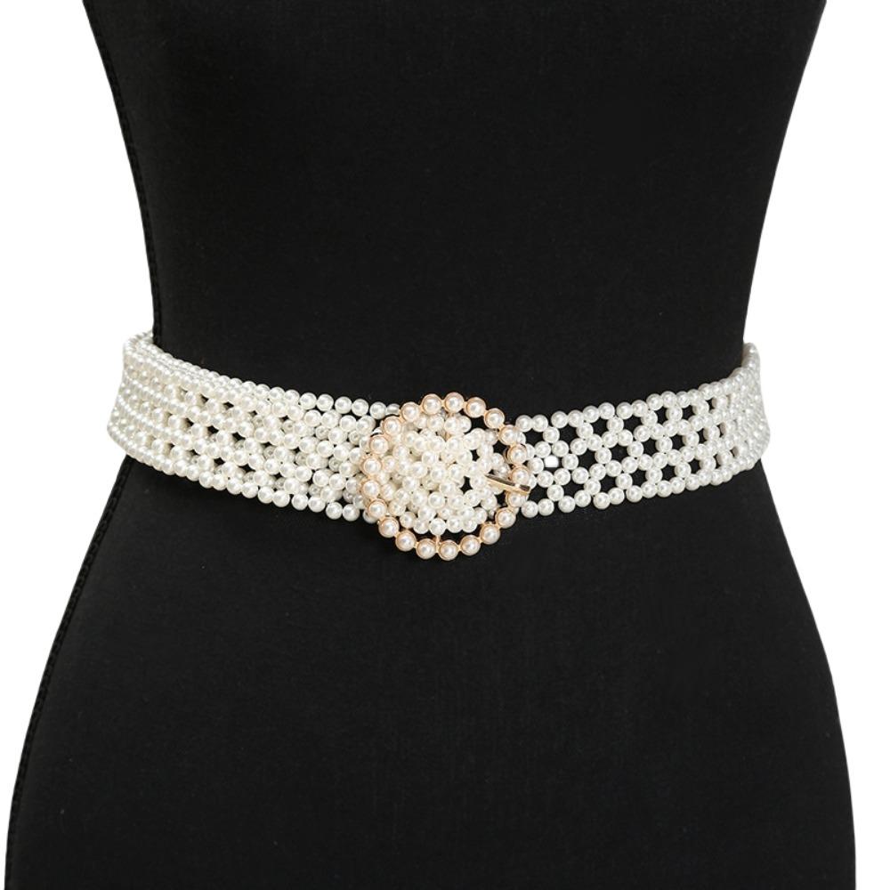 

Hollow Coat Belt Buckle Pearl Waist Belt Fashion Beadeds Body Chain Women Round Buckle