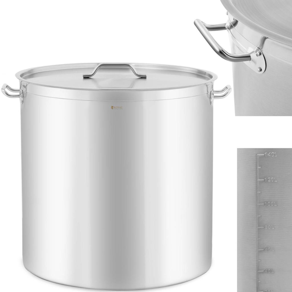 Pentola in acciaio con coperchio e scala graduata per piani cottura a gas ed elettrici a induzione 170 l