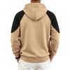 Men's Color Block Raglan Hoodie, Contrast Spliced Textured Long Sleeve Drawstring Pullover Hooded Sweatshirt with Kangaroo Pocket