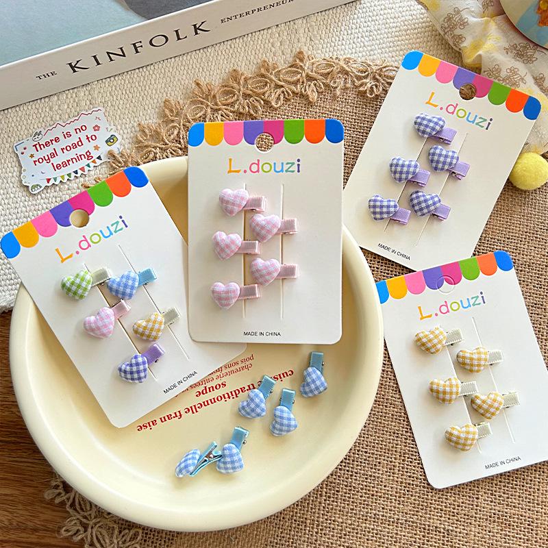 Korean Cute Heart Plaid Candy Color Mini Hair Clip for Kids