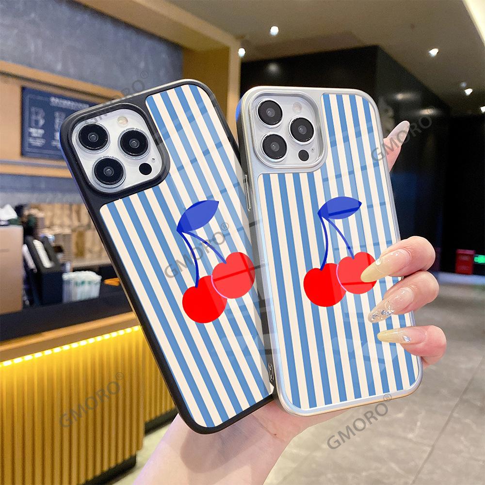 Amazon Hot-selling Minimalist Striped Cherry for Apple 17pm Frosted Glass 16/15 Creative Phone Case