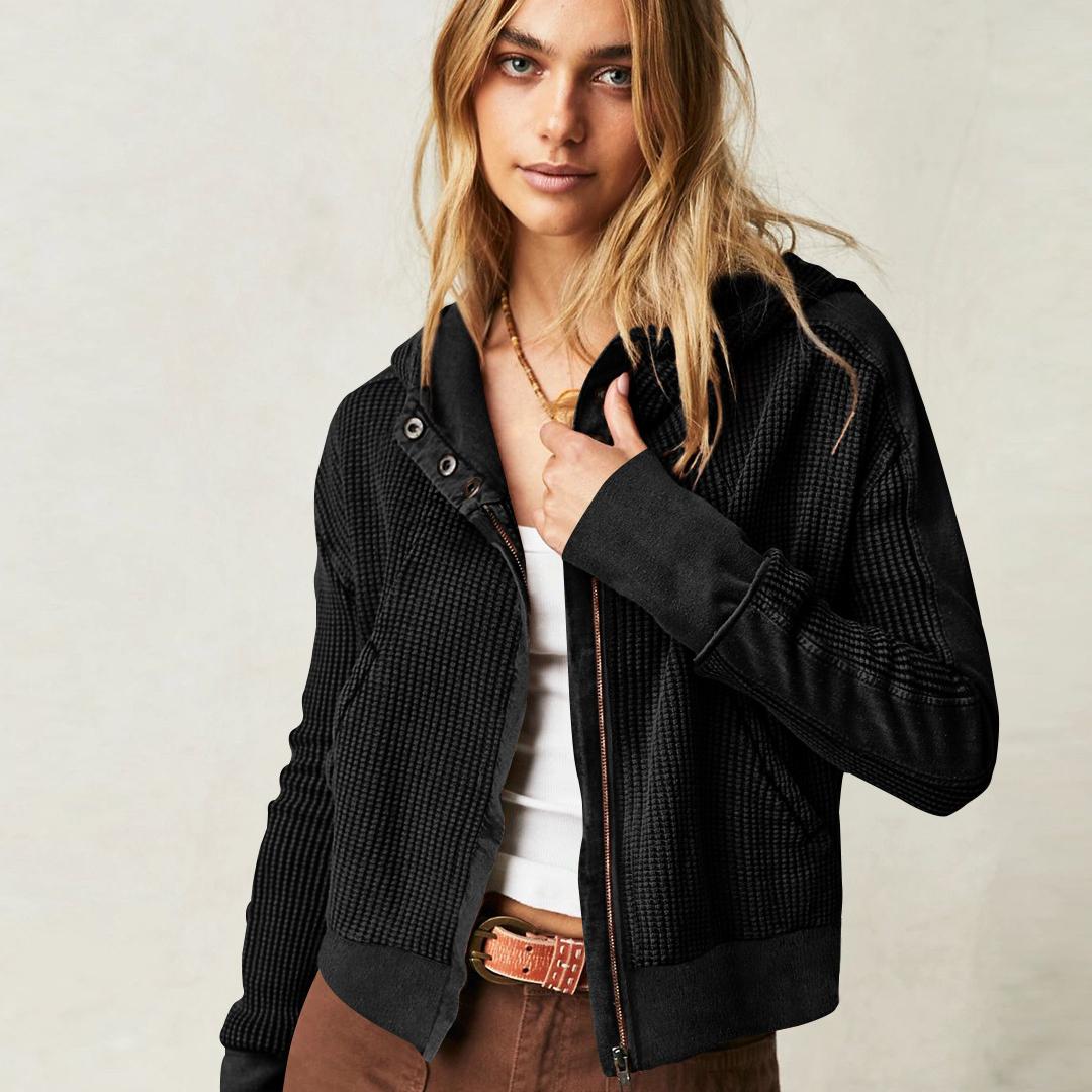 Куртка с капюшоном, европейская и американская женская толстовка с капюшоном, толстовка на молнии с ленивым ветром, короткой вязки S