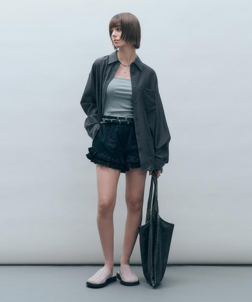 MONGDOL Tencel See-Through Loose Fit Shirt Charcoal Mdsh019Charcoal