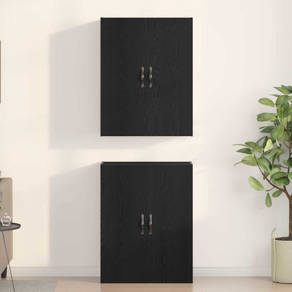 Wall Cabinet 2 Pcs Black Oak Effect 69.5 X 34 X 90 Cm
