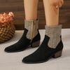 Large Size Pointed Square and Side Zipper Splicing Wind Smoke Boots Autumn and Winter New Outer Wear Medium Tube Women's Boots