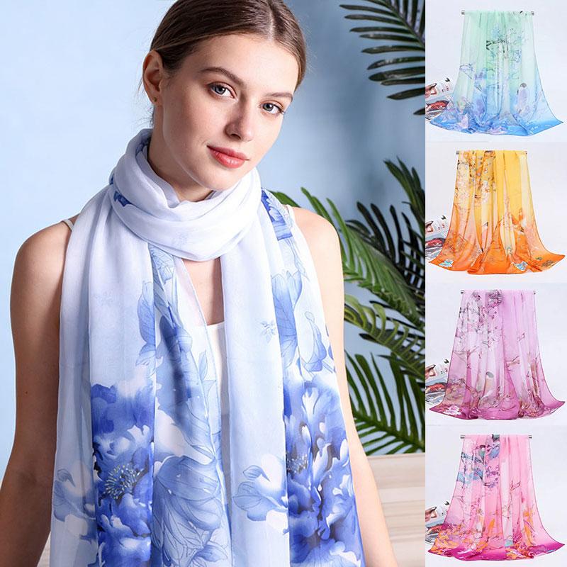 1pc Chiffon Scarf 150*50cm Print Floral Multi-style Women Sunscreen Long Shawl