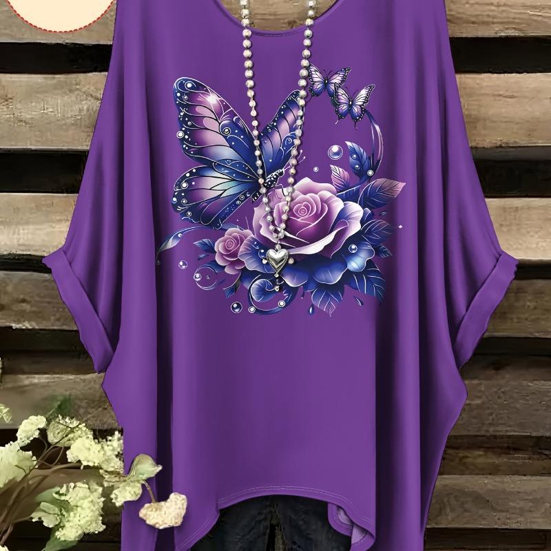 Printed Design-NotTextured, butterfly floral pattern printed short sleeves,