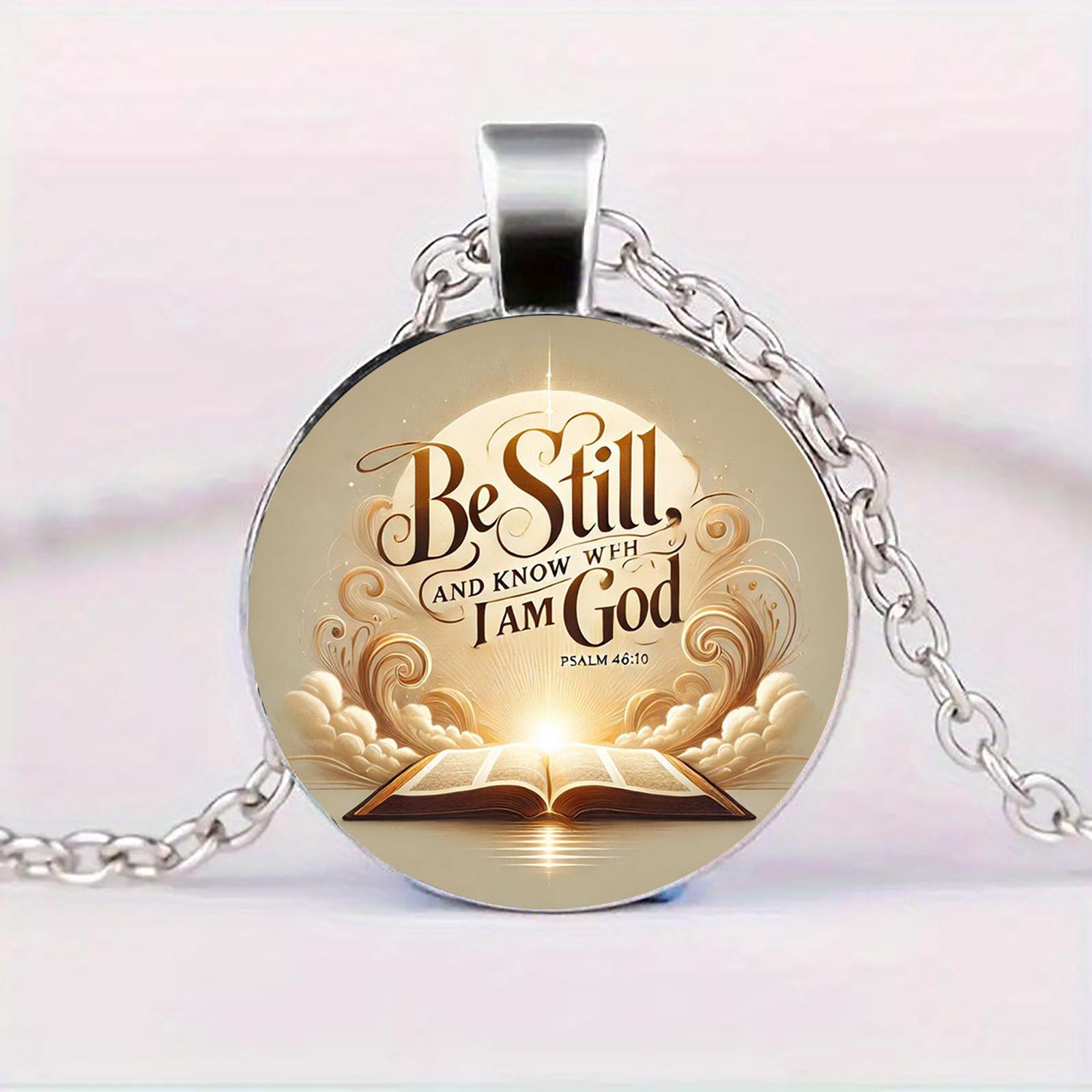 

A Christian women s Bible verse time glass gemstone pendant necklace, Psalm 46:10 Be still and know that I am God religious pendant necklace
