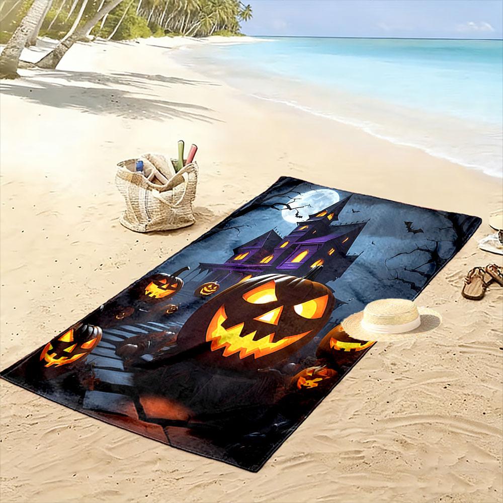 Glowing pumpkins haunt shadows Print beach towel, quick drying, suitable for travel, outdoor sports, jogging, the beach and swimming, gift