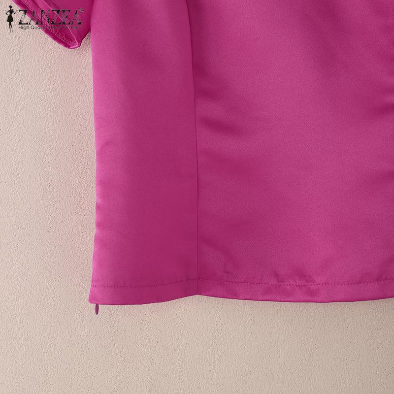 ZANZEA Women Casual V-Neck Summer Short Sleeve Satin Blouse