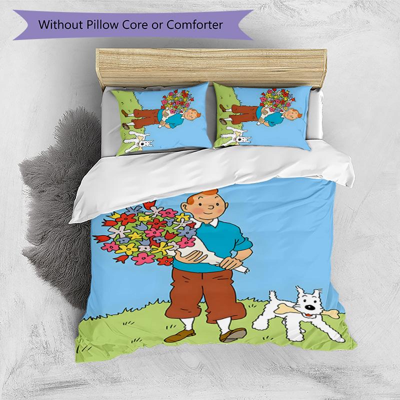 3pcs The Adventures of Tintins Design Cover Set - HD Printed Bedding with 1 Cover and 2 Pillowcases - Perfect for Home and Dorm Decor
