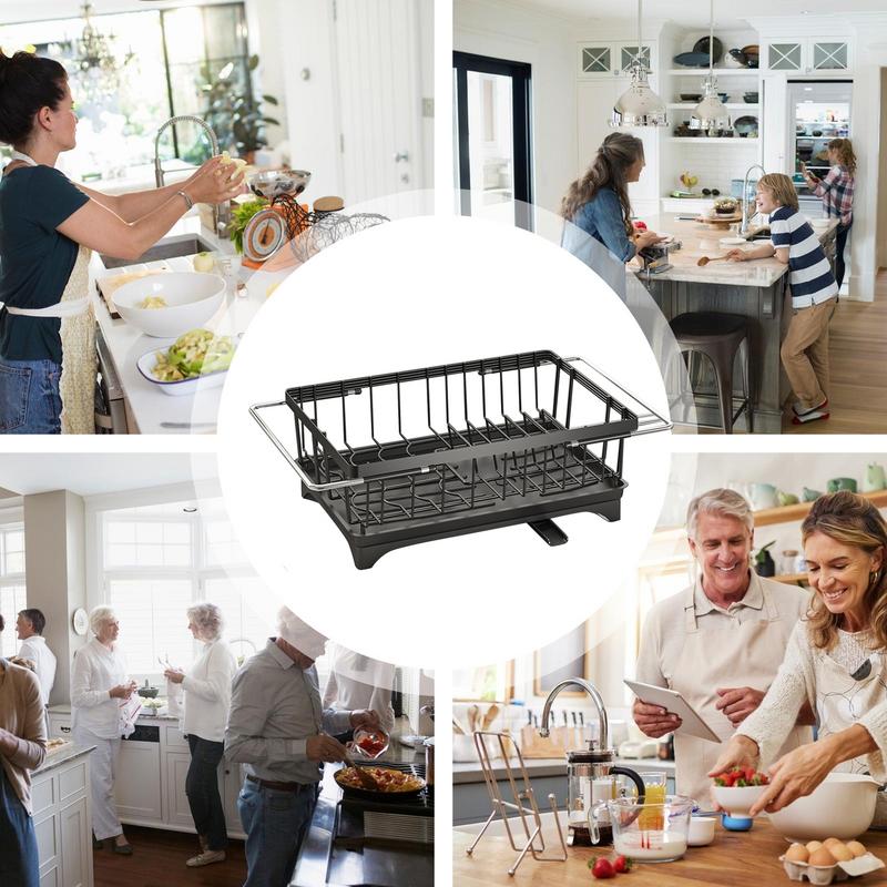 Sink Drying Rack Expandable Large Capacity Kitchen Sink Dish Drain Rack For Apartment Small Space Cups Bowls Plates Vegetables