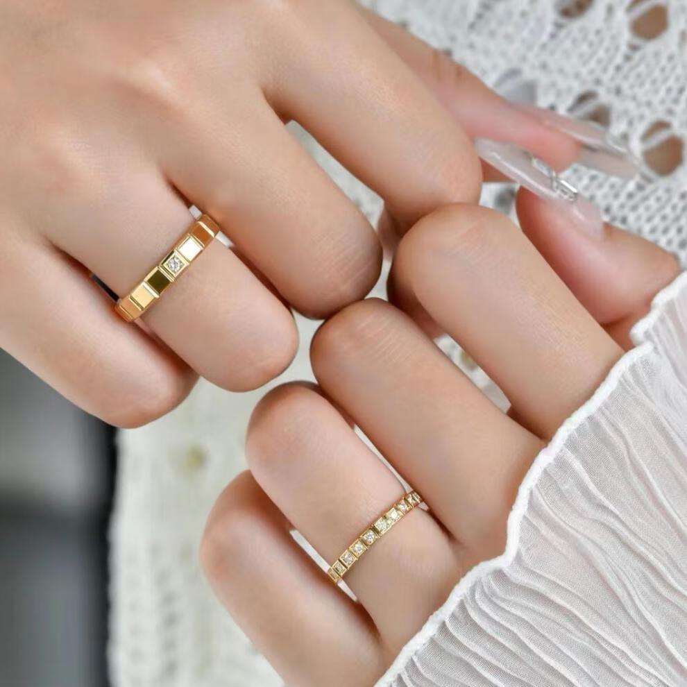 Elegant Wide Band Square Diamond Titanium Steel Ring for Women - Trendy Niche Design Couplet Jewelry