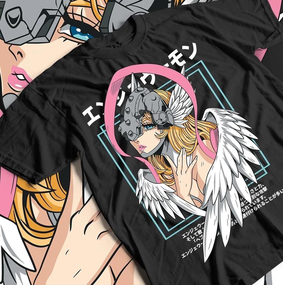 Angewomon T Shirt 90s Anime Digimon Unisexga Cosplay Girl Kawaii Shirt Black S
