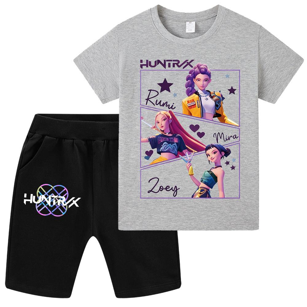 WA1241 Kids Boys Girls Kpop Rumi Zoey Mira Print Short Sleeves T-shirt Shorts Pants Sets