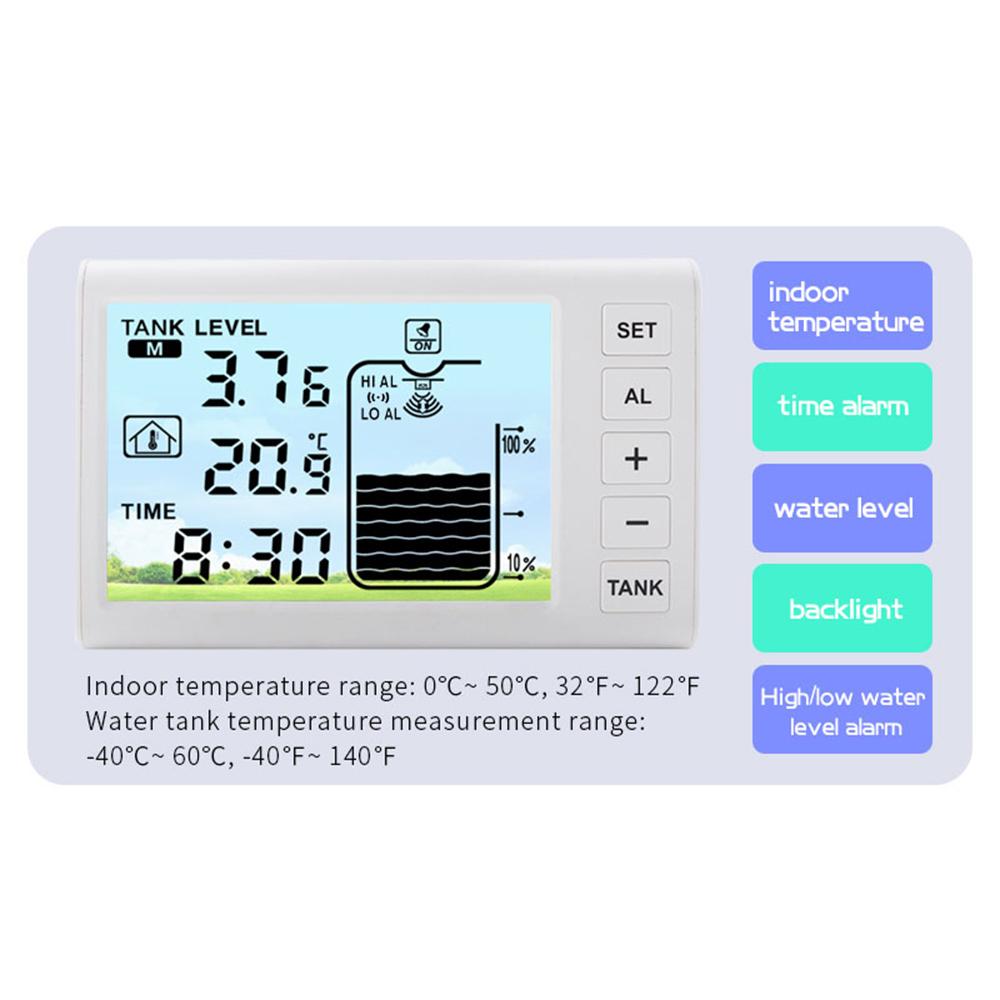 Wireless Ultrasonic Water Level Monitor Tank Liquid Level High/Low Alarm Solar Powered Water Level Sensor Water Level Indicator