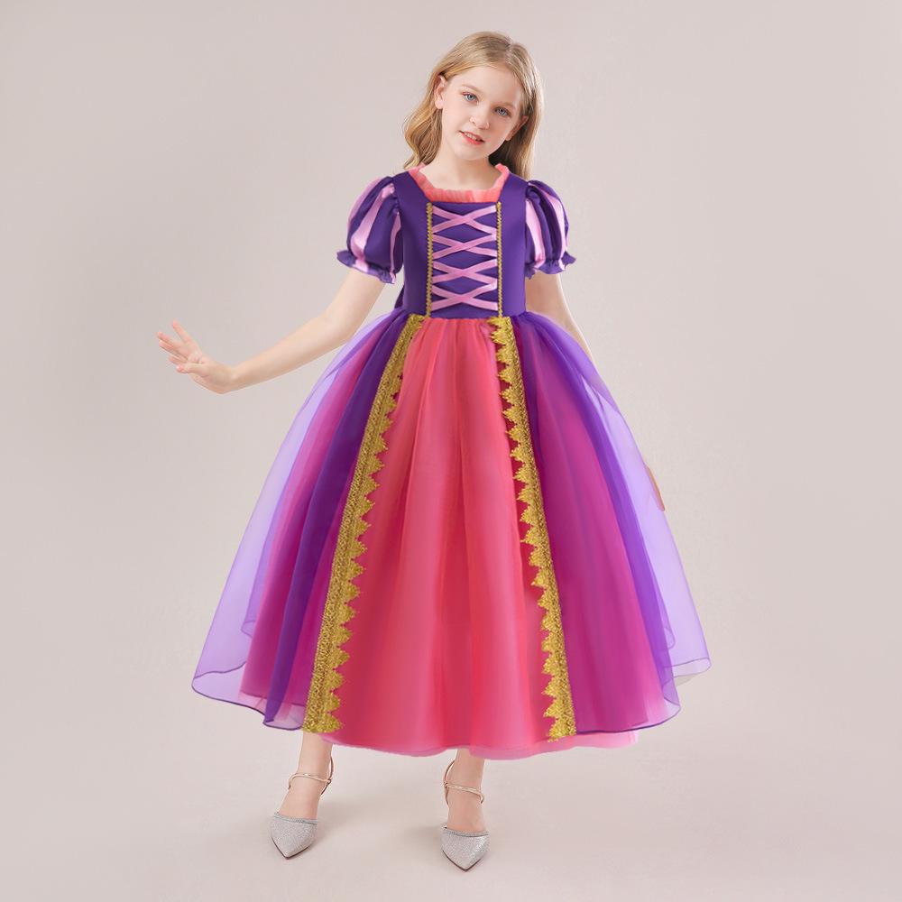 Children's Halloween Sophia Rapunzel Dress - Girls' Puff Sleeve Mesh Costume Gown