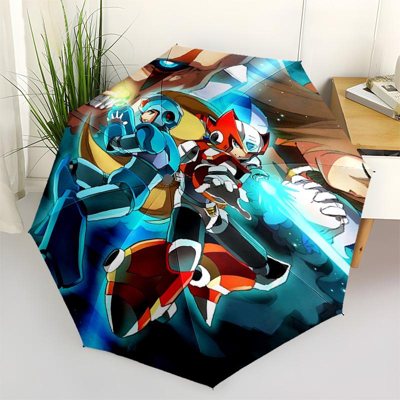 

1pc Mega Man Automatic Folding Umbrella, 3-Fold Design, 8-Bone Frame, Outdoor for Fans, Travelers, Daily Use, Gift Idea.Y069