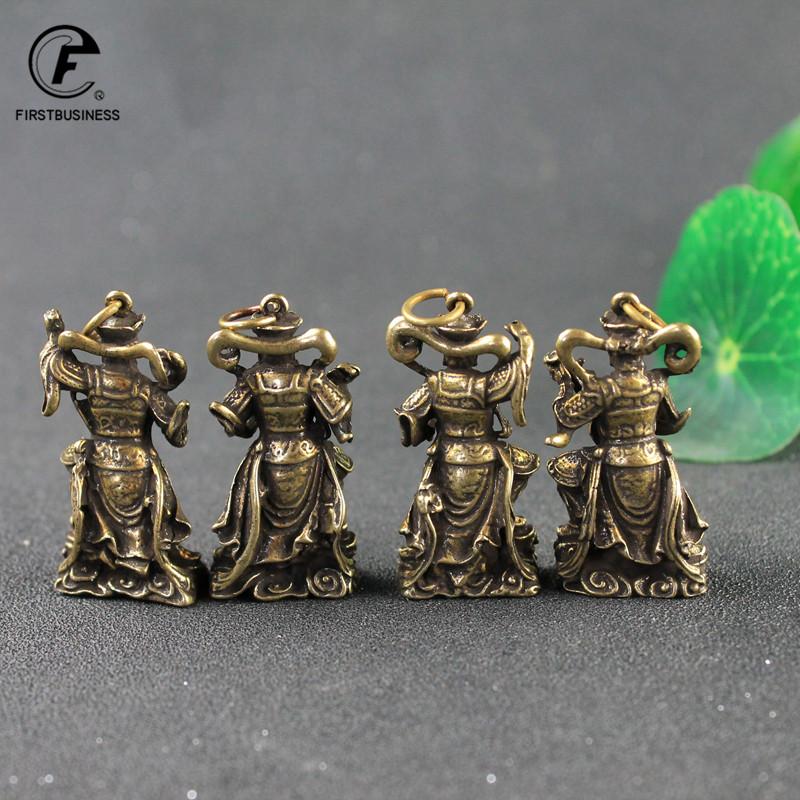 Vintage Copper Four Law Enforcement God Buddha Statue Keychains Pendants Small Ornaments Lucky Home Decor Desktop Decorations