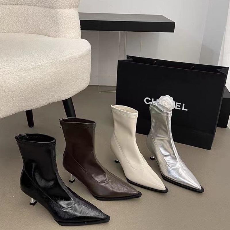 Fashion Autumn New Thin Heel Single Boots Women's Fashion Pointy Back Zipper Temperament High Heel Short Boots