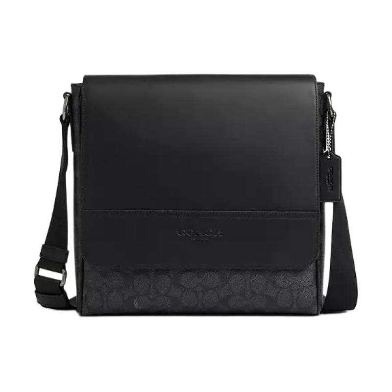 

COACH Houston 26 Brand Printed Logo Coated Canvas Shoulder Bag Medium Men s Black чорний
