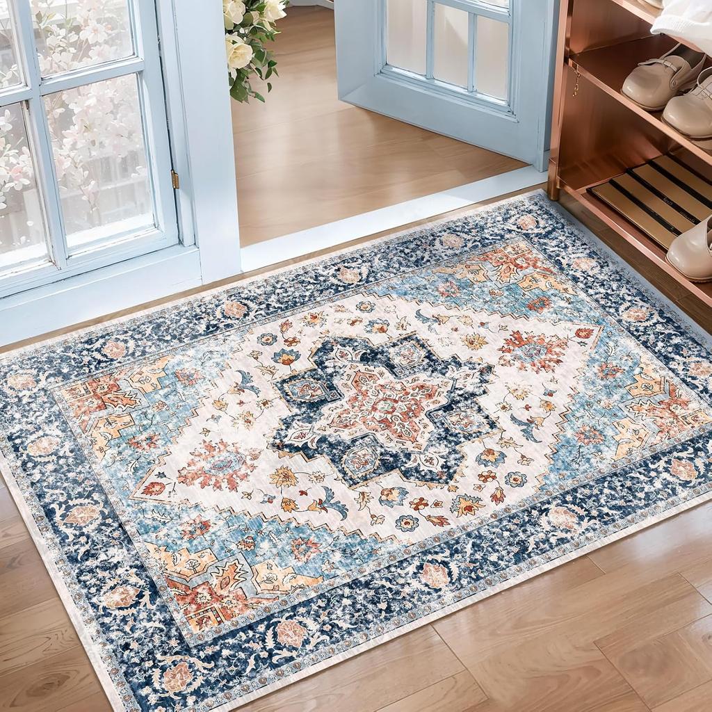 Boho Vintage Crystal Velvet Rug Non-Slip Area Floor Mat Home Decor Entrance Passageway Door Mat Bedroom Kitchen Floor Mat