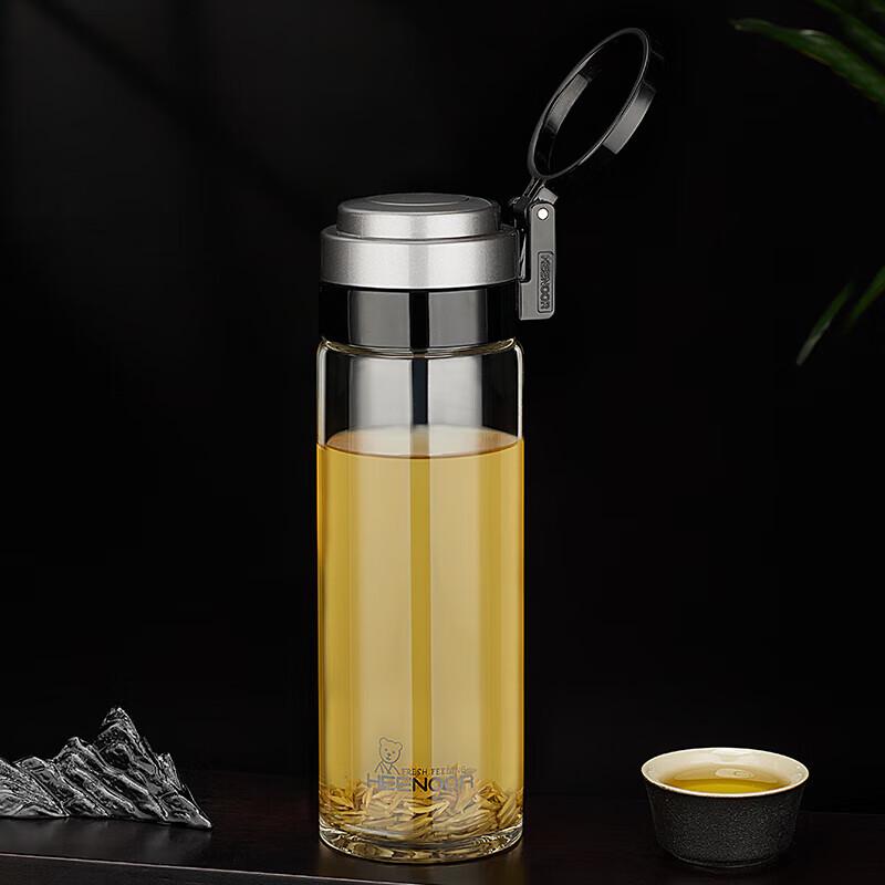 Heenoor Portable Glass Water Bottle with Tea Infuser and Handle