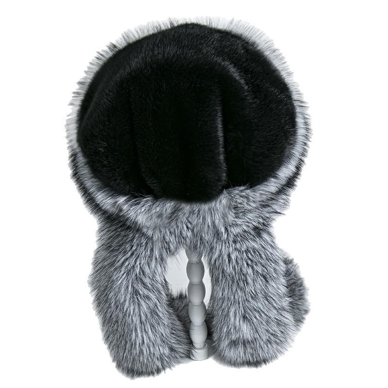 Damen Winter Kunstfuchsfell Trapper Mütze Rollrand Runde Krone Großes Bims Kunstpelzmütze