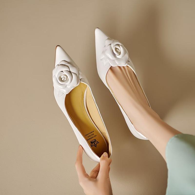 Fashion NEW Spring/Autumn Women Pumps Split Leather Shoes for Women Pointed Toe Kitten Heel Shoes Elegant Slip-on Flower Shallow Shoes
