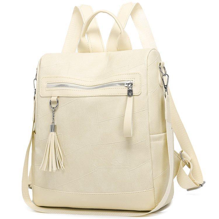 Women's PU Backpack with Patchwork Design Large Capacity Shoulder Bag for Daily Travel