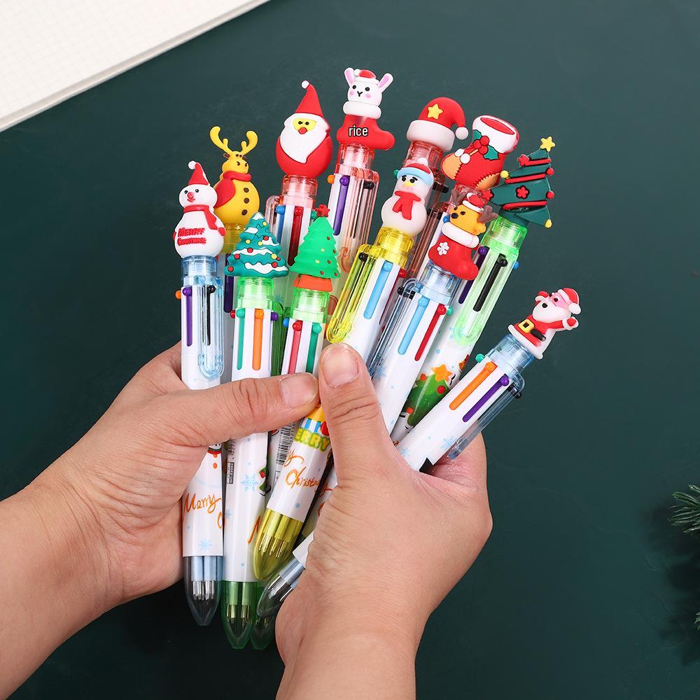 Christmas 6-Color Santa Claus Ballpoint Pen: Multi-Color Push-Button Journaling Pen for Students