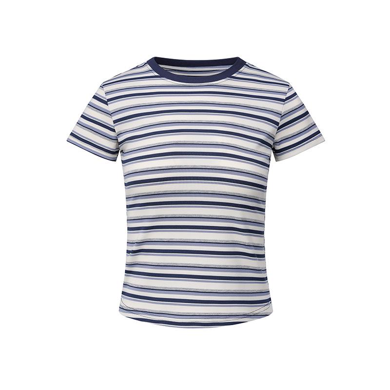 Retro Striped Slim Fit Cropped Short Sleeve T-shirt - Early Spring Petite Millennium Style
