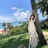 French Celebrity Ruffle Edge Neck Top Women's Summer High-end Temperament Slim and Thin Skirt Two-piece Set