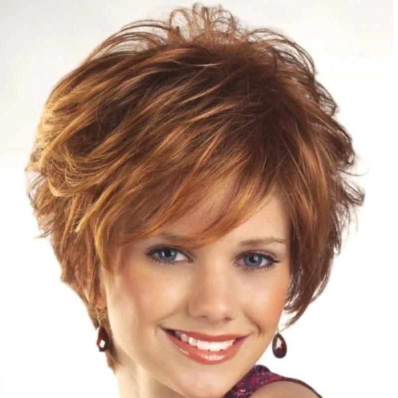 Perücke, Damenkurzhaar, gerade, modisch, voluminös, gemischtes synthetisches Haar, Gold