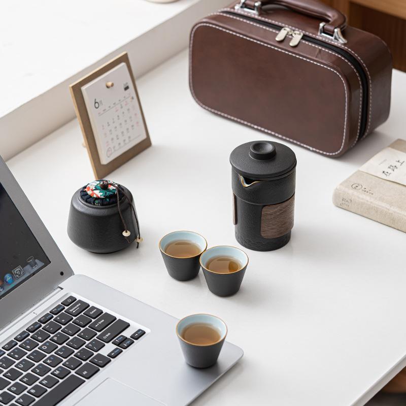 Cestovní Kung Fu čajový set Kuaike šálek Malá broskev s plechovkou Přenosný Jeden hrnec Tři šálky Venkovní vaření Konvička Čajový šálek