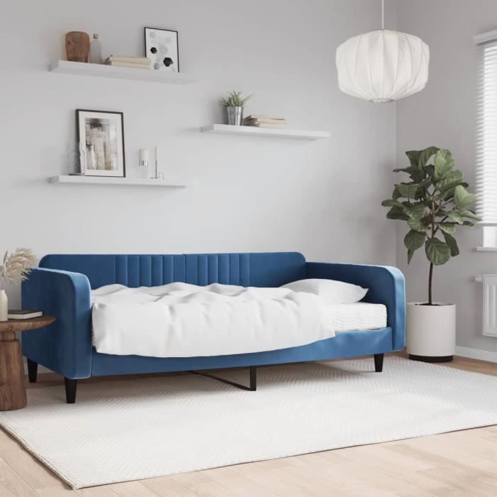 VidaXL Lit de jour avec matelas bleu 100x200 cm velours 3197045